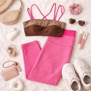 Two-Piece REVOLVE Sienna Bra + AQUA Sparkle Leggings Set - S (MSRP $198)